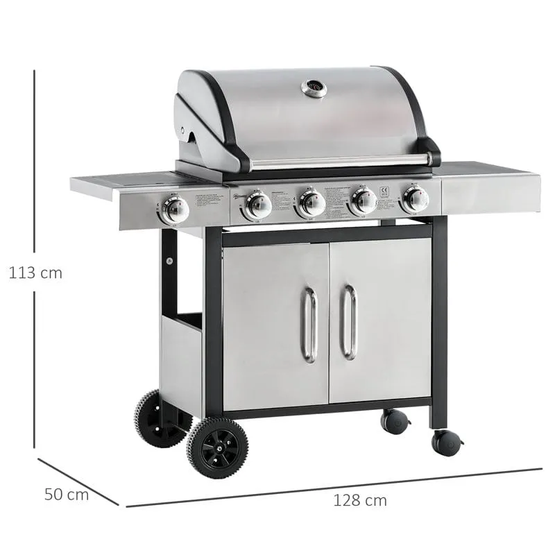 Barbacoa de gas Outsunny 4+1 inox 113x128x50 cm