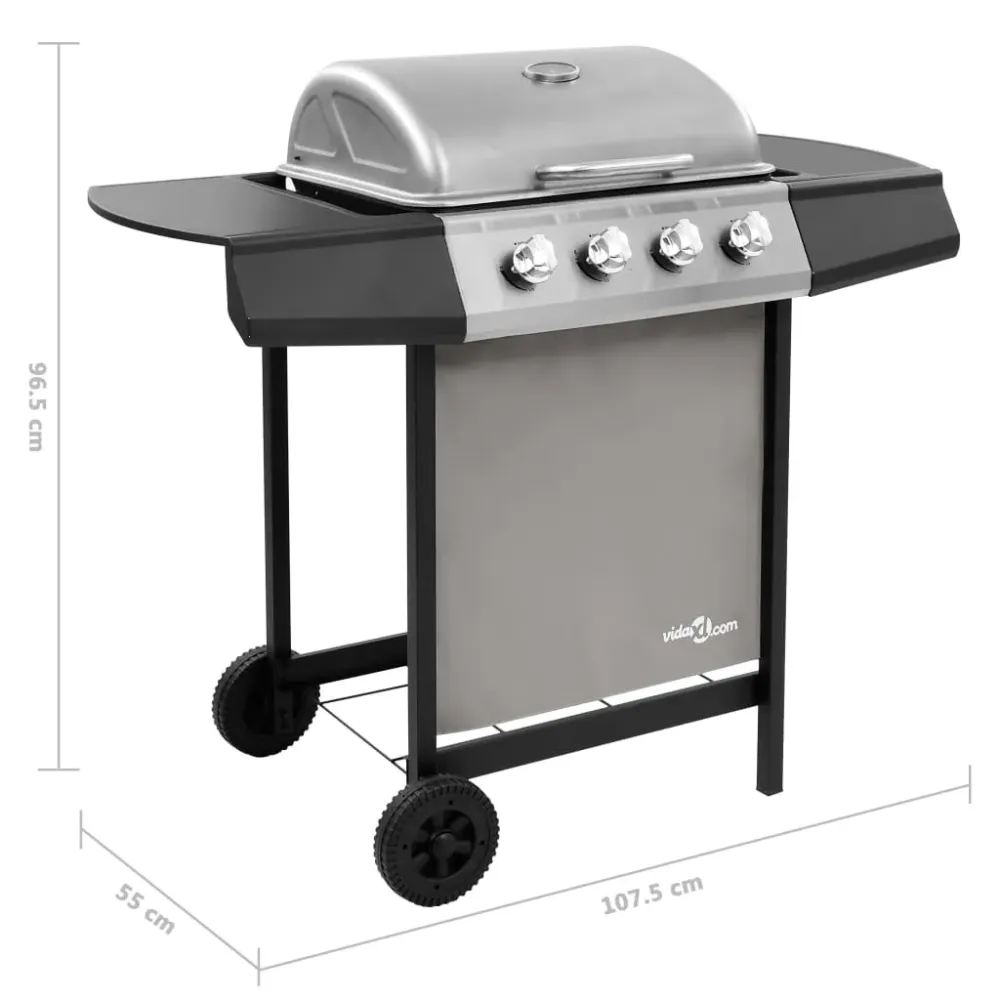 Barbacoa de gas VidaXL 8000W 4 fogones con tapa protectora