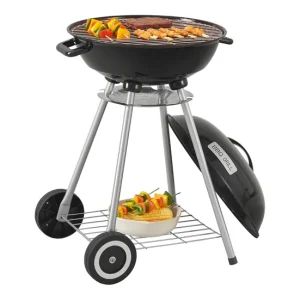Barbacoa redonda de carbón Apricena con tapa 80x49x47cm - Negro