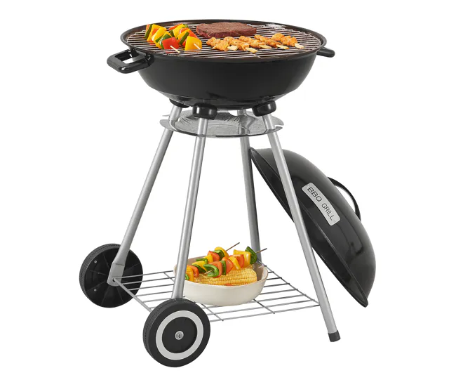 Barbacoa redonda de carbón Apricena con tapa 80x49x47cm - Negro