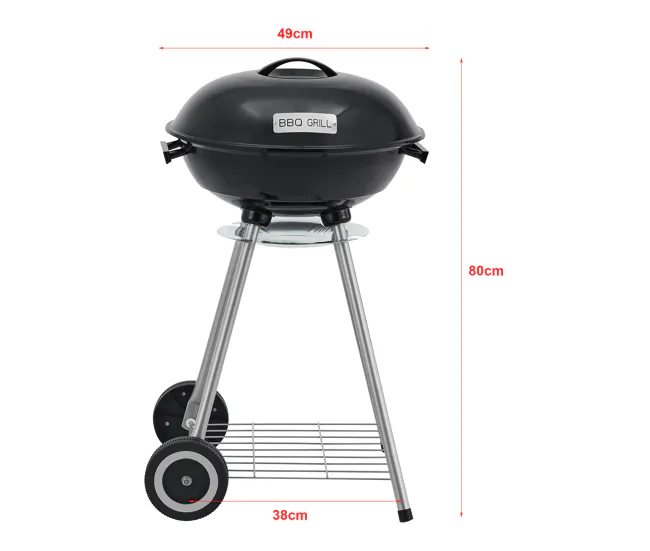 Barbacoa redonda de carbón Apricena con tapa 80x49x47cm - Negro