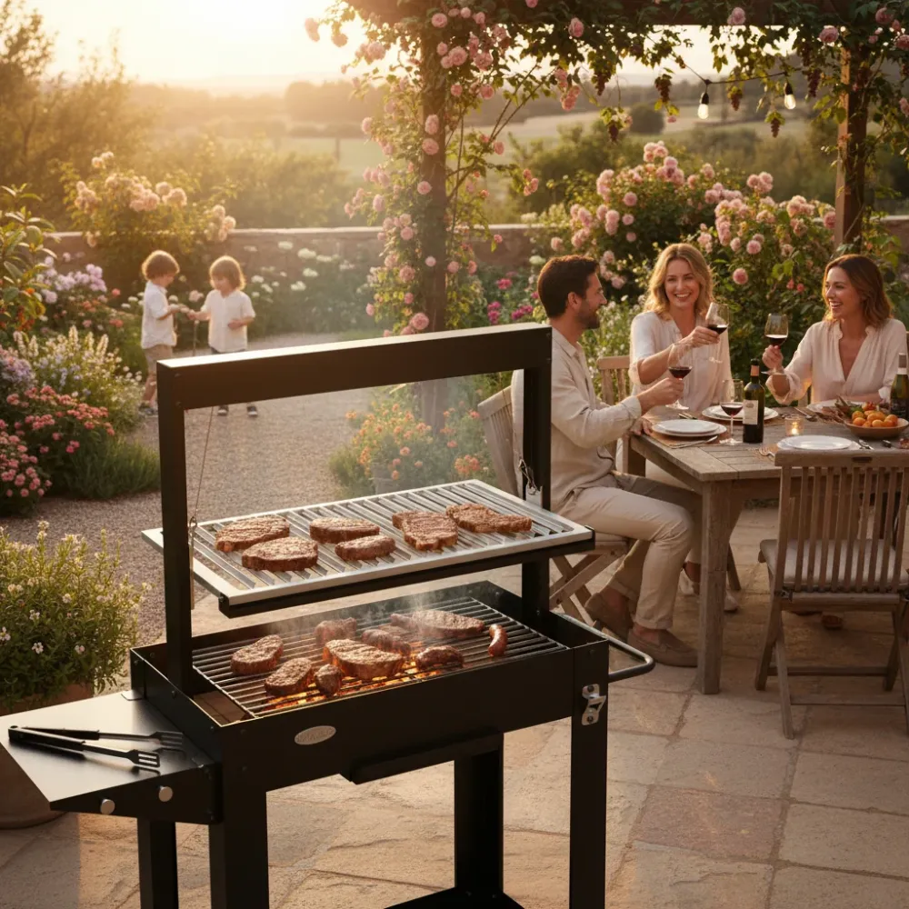 Barbecue au charbon et bois SANTA MARIA - hauteur réglable - briques réfractaires - IMOR