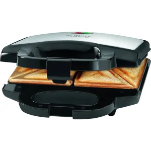 Bomann ST 1372 CB Sandwichera, 2 Sandwiches, Placas Antiadherentes, Tostado Óptimo, Acero Inoxidable, 750, Negro/Plata