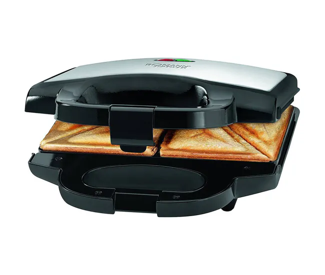 Bomann ST 1372 CB Sandwichera, 2 Sandwiches, Placas Antiadherentes, Tostado Óptimo, Acero Inoxidable, 750, Negro/Plata