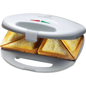 Bomann ST 5016 CB Sandwichera, 2 Sandwiches, Placas Antiadherentes, Regulador Temperatura, Tostado Inmejorable, 750, Blanco