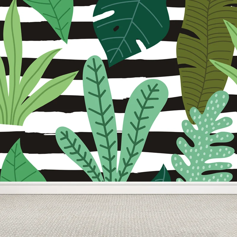 Botanische print muurschildering sticker tropische non-woven getextureerde wandbekleding zachte kleuren