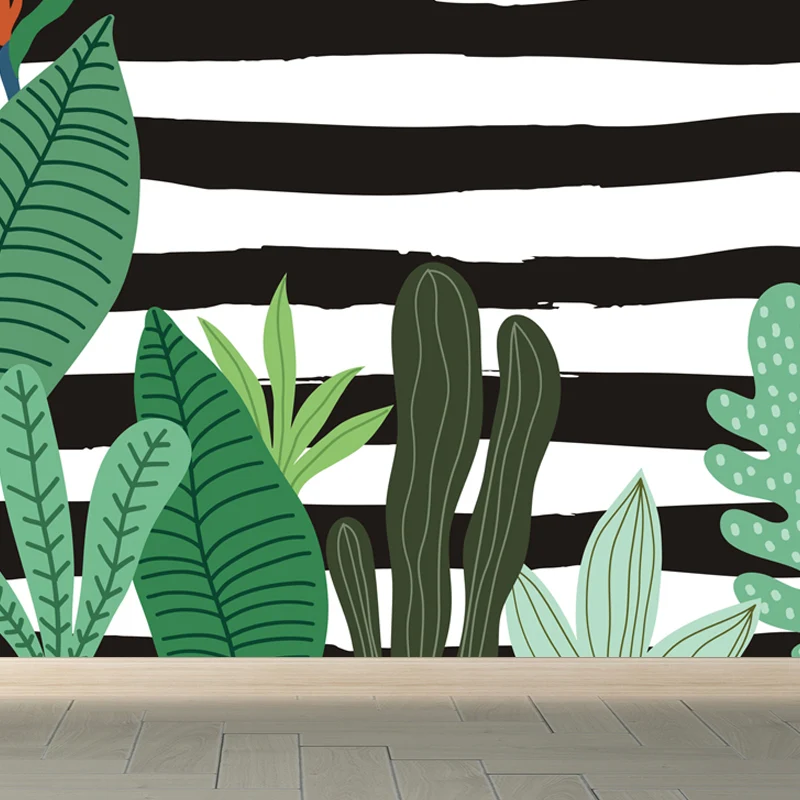 Botanische print muurschildering sticker tropische non-woven getextureerde wandbekleding zachte kleuren