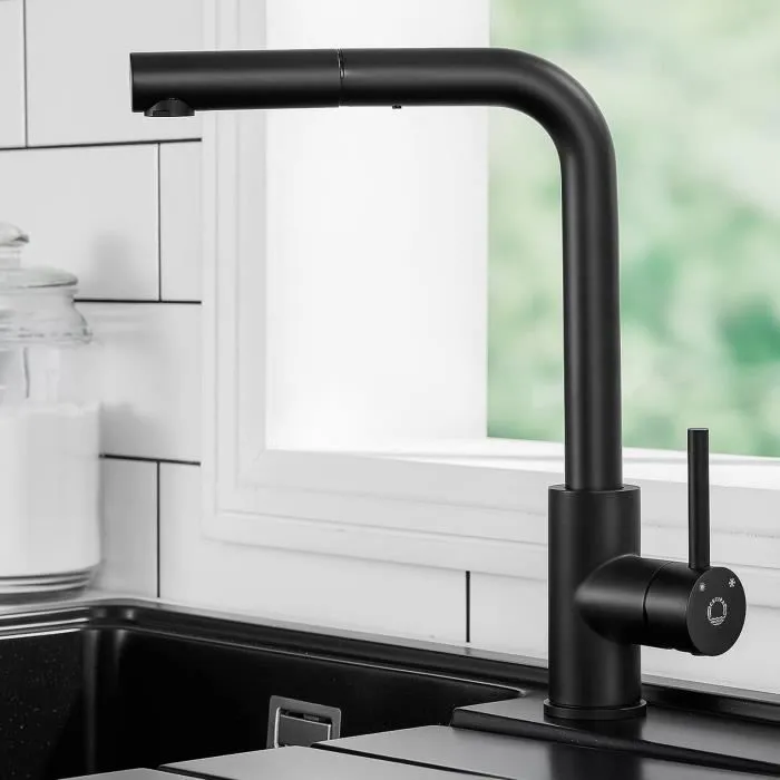 Cecipa grifo mezclador de cocina negro con rociador extraíble para fregader