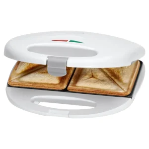 Clatronic ST 3477 Sandwichera, 2 Sandwiches, Placas Antiadherentes, Regulador Temperatura, Tostado Ideal, 750, Blanco