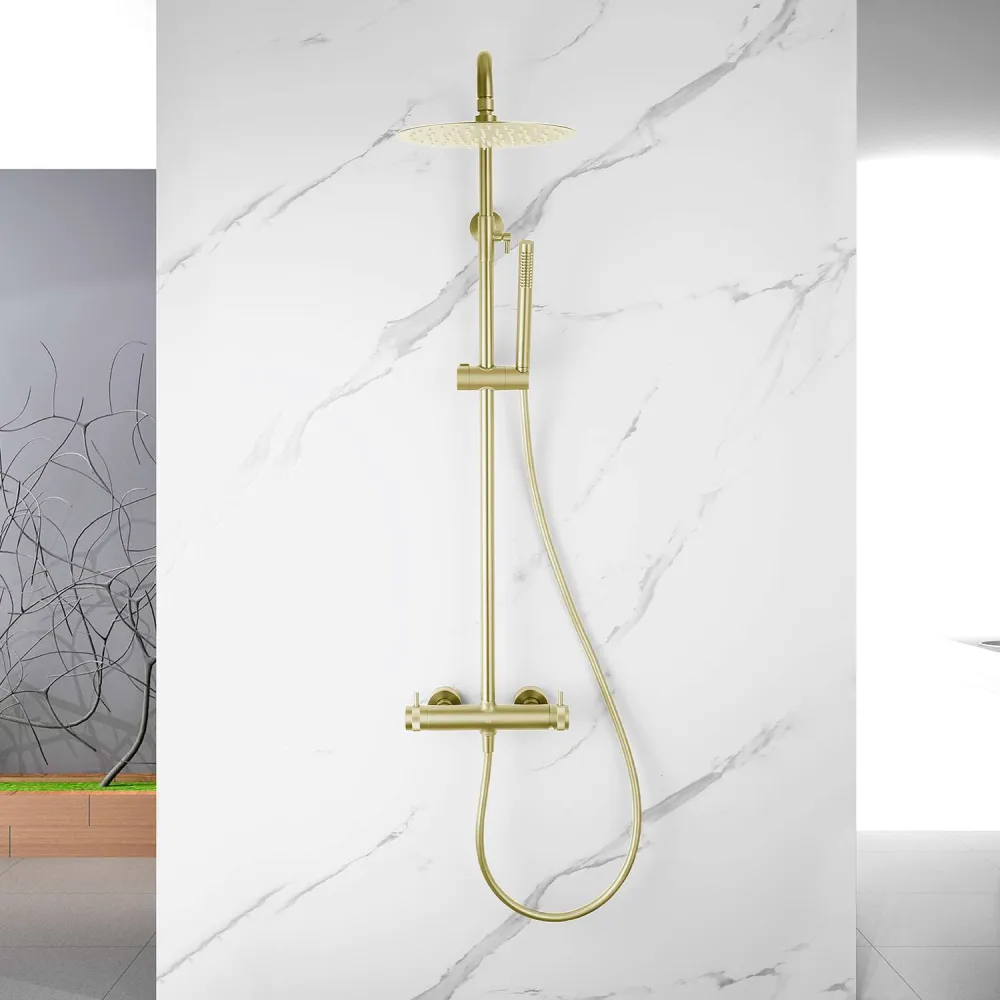 Columna de ducha monomando sky bath oro cepillado serie diamond