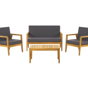 Conjunto de jardín 4 plazas con mesa de madera de acacia clara/gris tenebroso PALLANO