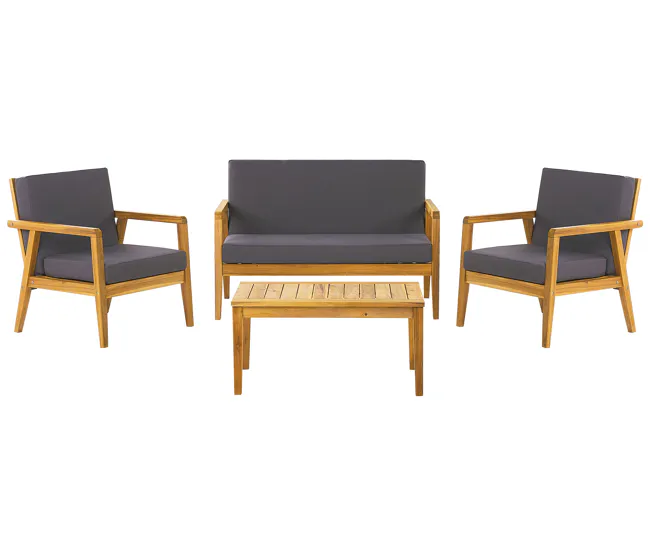 Conjunto de jardín 4 plazas con mesa de madera de acacia clara/gris tenebroso PALLANO