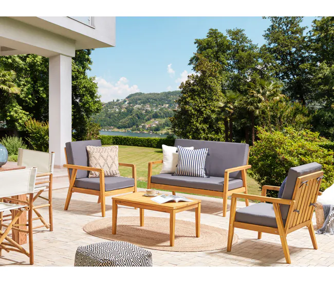 Conjunto de jardín 4 plazas con mesa de madera de acacia clara/gris tenebroso PALLANO
