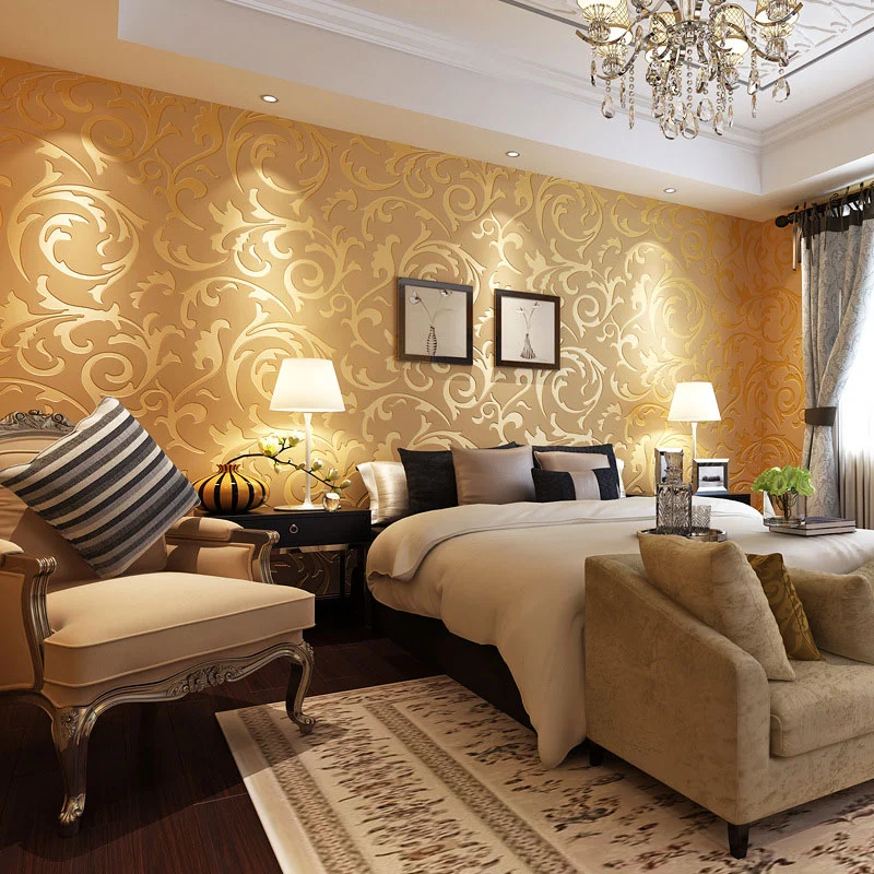Decoración de pared no tejida papel pintado de rama botánica sofisticado europeo de 20,5" x 33' Amarillo