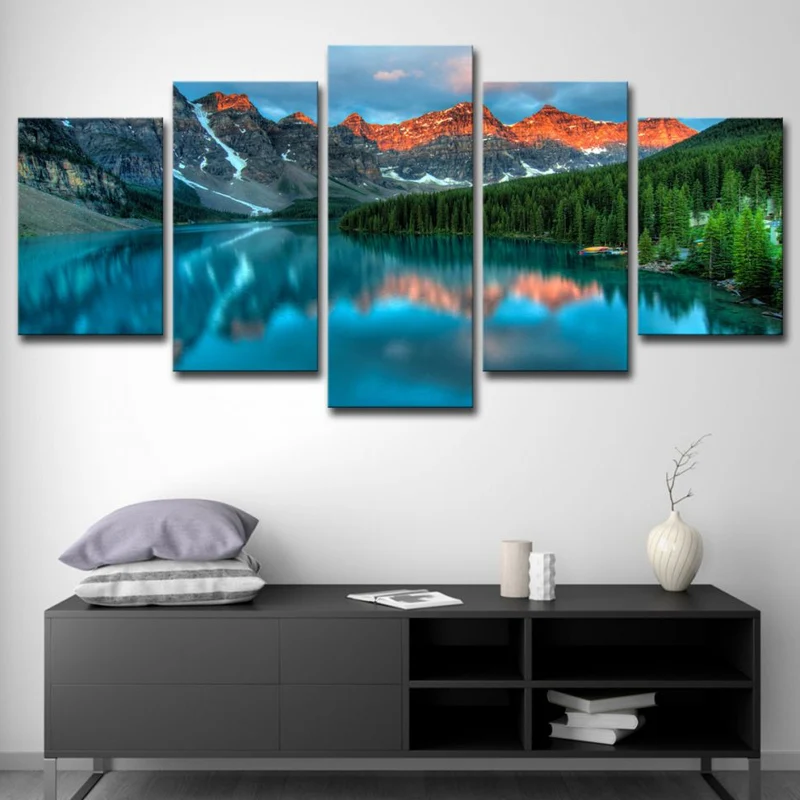 Decorazione da parete con paesaggio naturale, stampa su tela statica moderna del Parco Nazionale di Banff blu