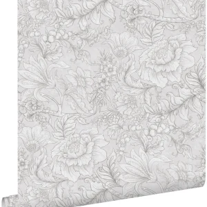 Estahome papel pintado diseño floral gris - 50 x 900 cm - 139796