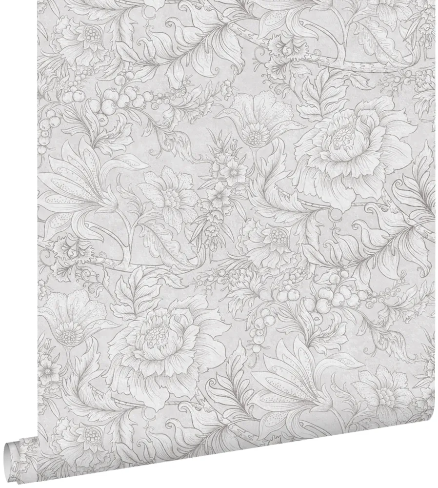Estahome papel pintado diseño floral gris - 50 x 900 cm - 139796