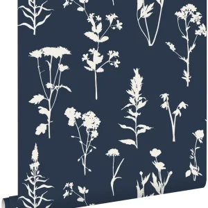 Estahome papel pintado flores silvestres azul negro - 50 x 900 cm - 139397