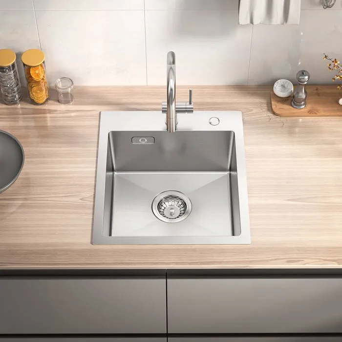 Fregadero de cocina acero inoxidable cepillado 40×45cm, mezclador de cocina