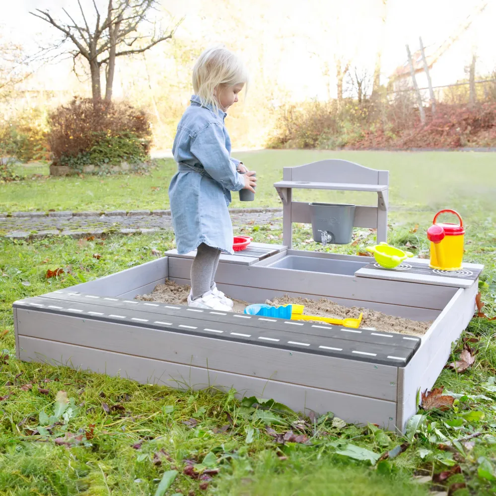FSC-Certified Sandbox Play Kitchen - Unicolor Wood Gray Lasered