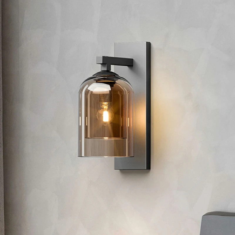Geblazen Smokey Cristal Dome Wandlamp Nordic 1 Lamp Grijze Afwerking Schansverlichting voor Gang