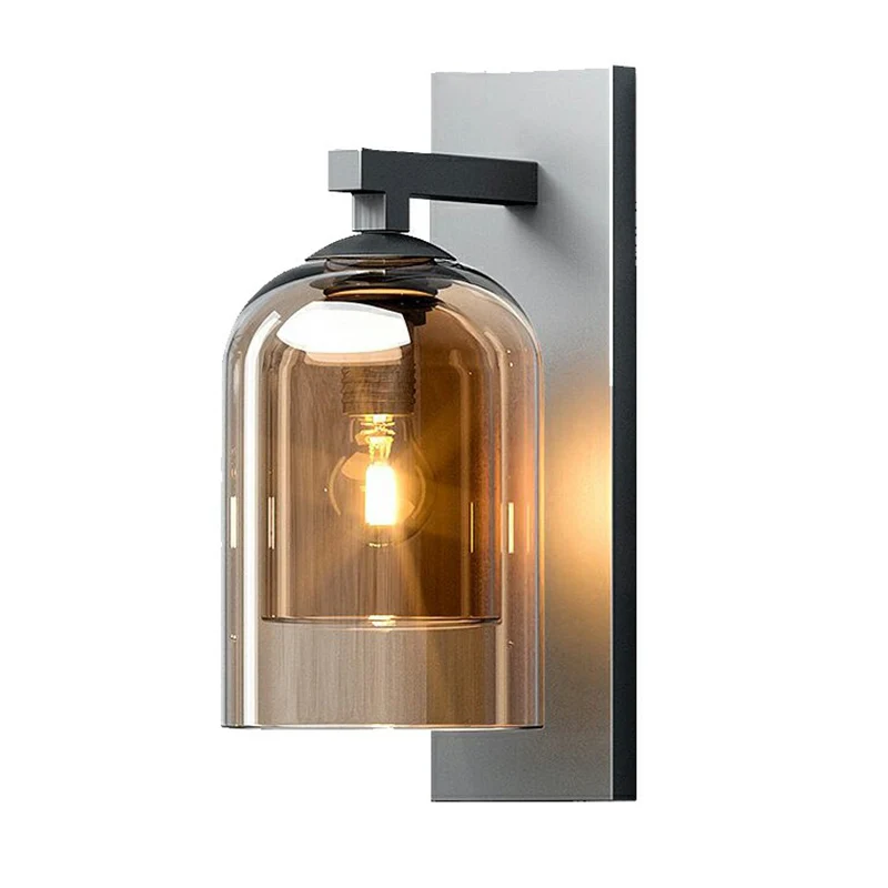 Geblazen Smokey Cristal Dome Wandlamp Nordic 1 Lamp Grijze Afwerking Schansverlichting voor Gang