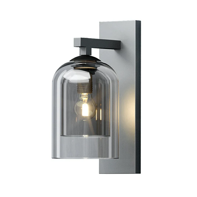 Geblazen Smokey Cristal Dome Wandlamp Nordic 1 Lamp Grijze Afwerking Schansverlichting voor Gang