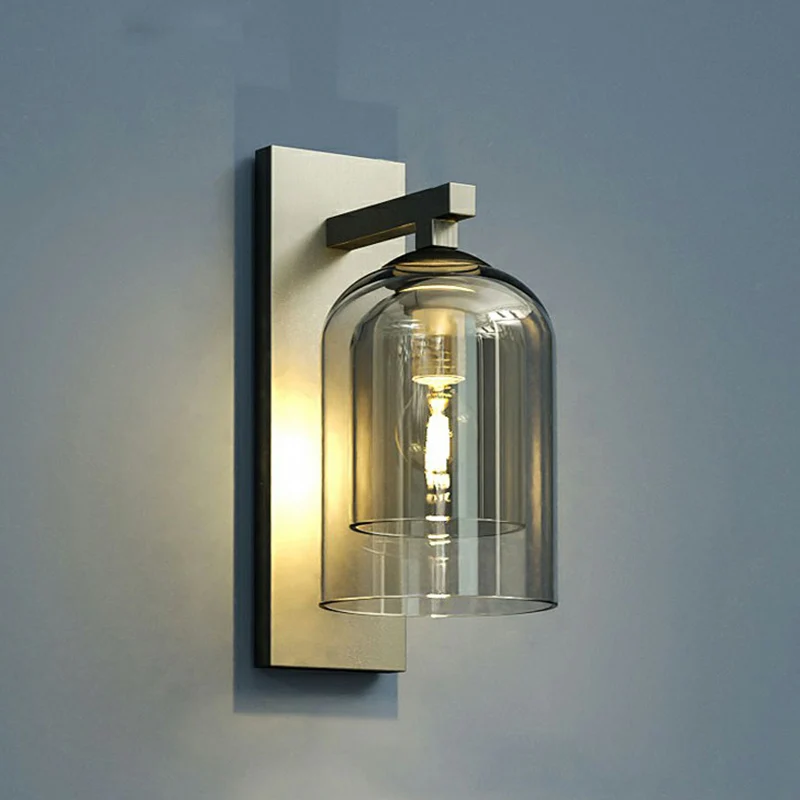 Geblazen Smokey Cristal Dome Wandlamp Nordic 1 Lamp Grijze Afwerking Schansverlichting voor Gang