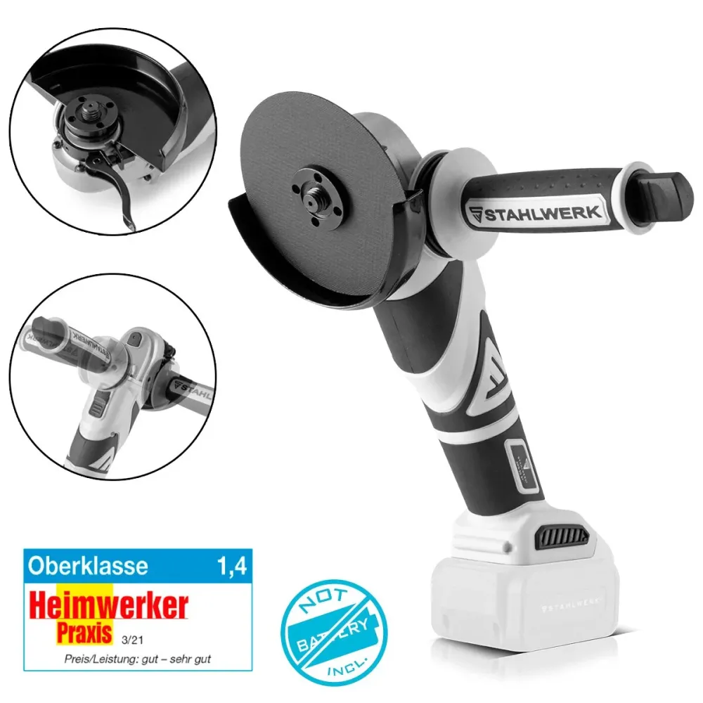 Grinder de ángulo de baterí sin cepillos de acero AWS-20 St Solo | Sistema de 20 voltios | 0 - 7500 min -1 | Tamaños de di...