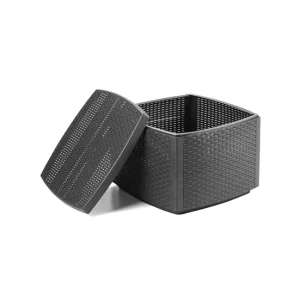 HAUSBEDMesa Centro Exterior con Baul - Nassau - Gris-Antrácita - 53x53x40cm