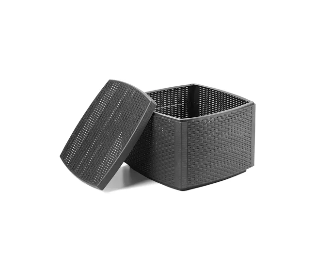 HAUSBEDMesa Centro Exterior con Baul - Nassau - Gris-Antrácita - 53x53x40cm