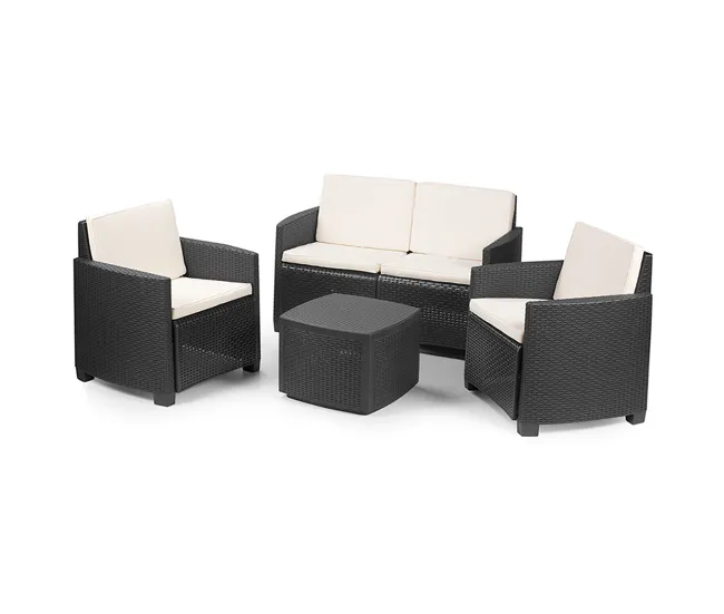 HAUSBEDMesa Centro Exterior con Baul - Nassau - Gris-Antrácita - 53x53x40cm