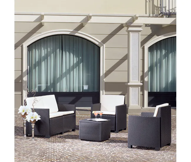 HAUSBEDMesa Centro Exterior con Baul - Nassau - Gris-Antrácita - 53x53x40cm