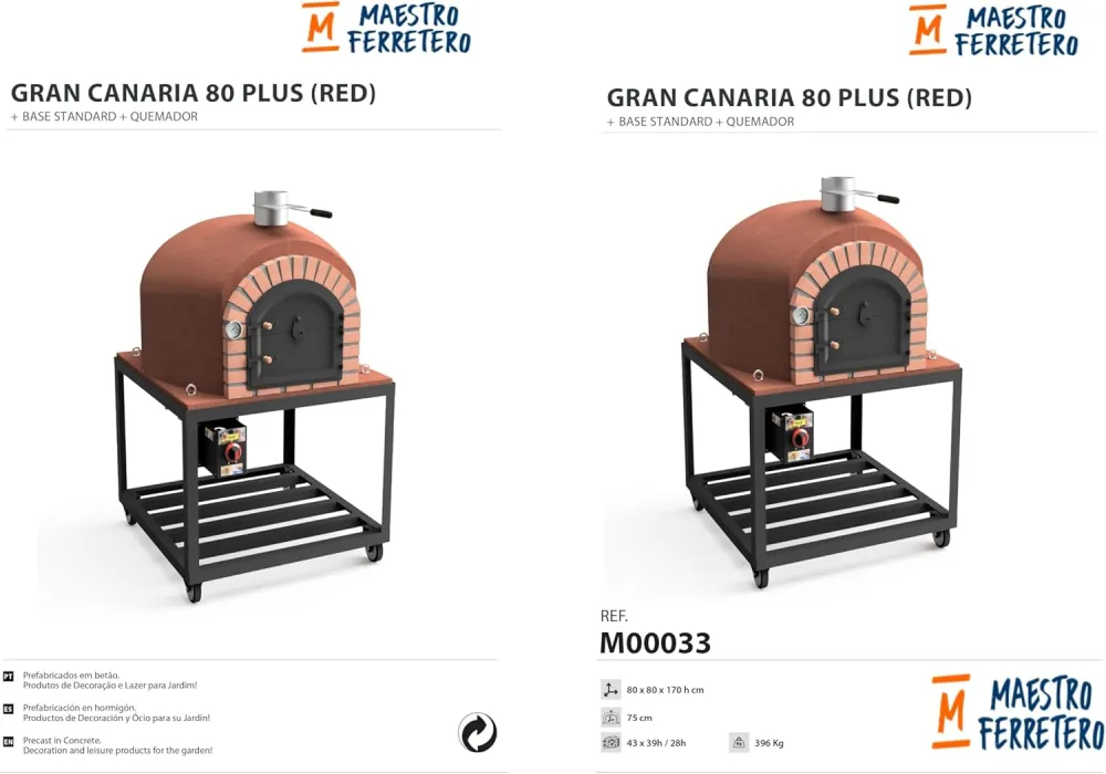 Horno de leñ exterior de obra modelo gran canária burdeos - 80x80x170cm