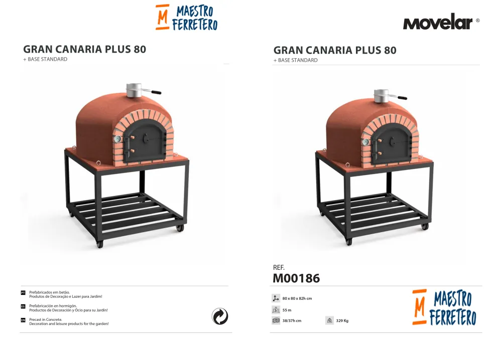 Horno de leñ exterior de obra modelo gran canária burdeos - 80x80x170cm