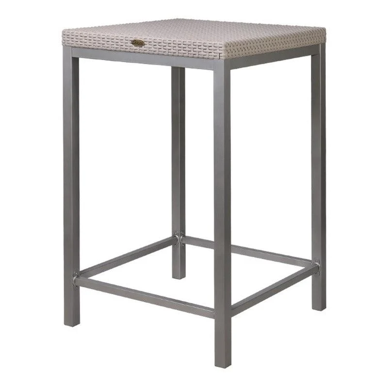 Lagoon Mesa Alta de Bar Tipo Rattan, Polipropileno con Patas de Acero, Protección UV, Apta para Exterior, Modelo Russ 7022BT