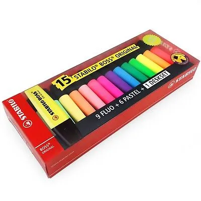 Marcador STABILO BOSS AUTÉNTICO Pastel + Flúor Set Pack De Mesa Con 15 Colores Pastel Y Flúor - Stabilo