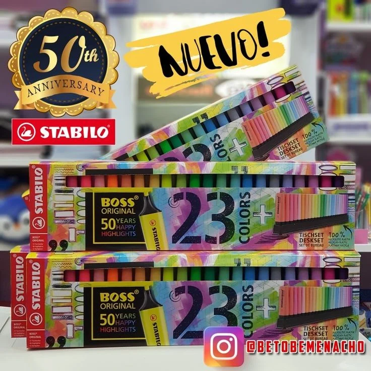 Marcador STABILO BOSS ÚNICO - Set / Pack de mesa edición 50 aniversario con 23 colores.