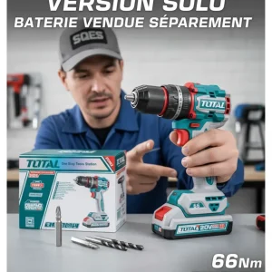 Perceuse à Percussion Sans Fil 20V TOTAL TIDLI206681 SOLO - Moteur Brushless Compacto 66Nm - Batterie Vendue Séparément