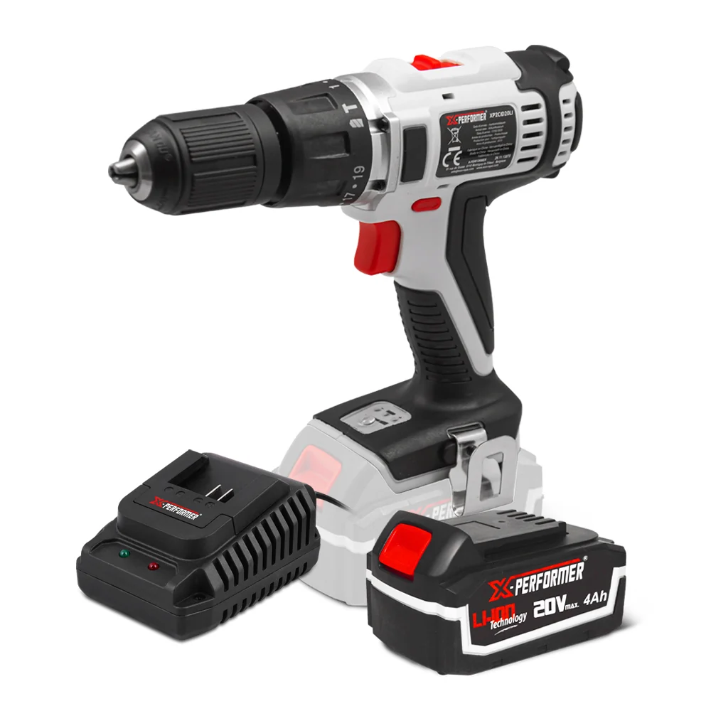 Perceuse visseuse à percussion 20V – mandrin 13 mm – avec batterie 4Ah & chargeur rapide 2H – X-Performer
