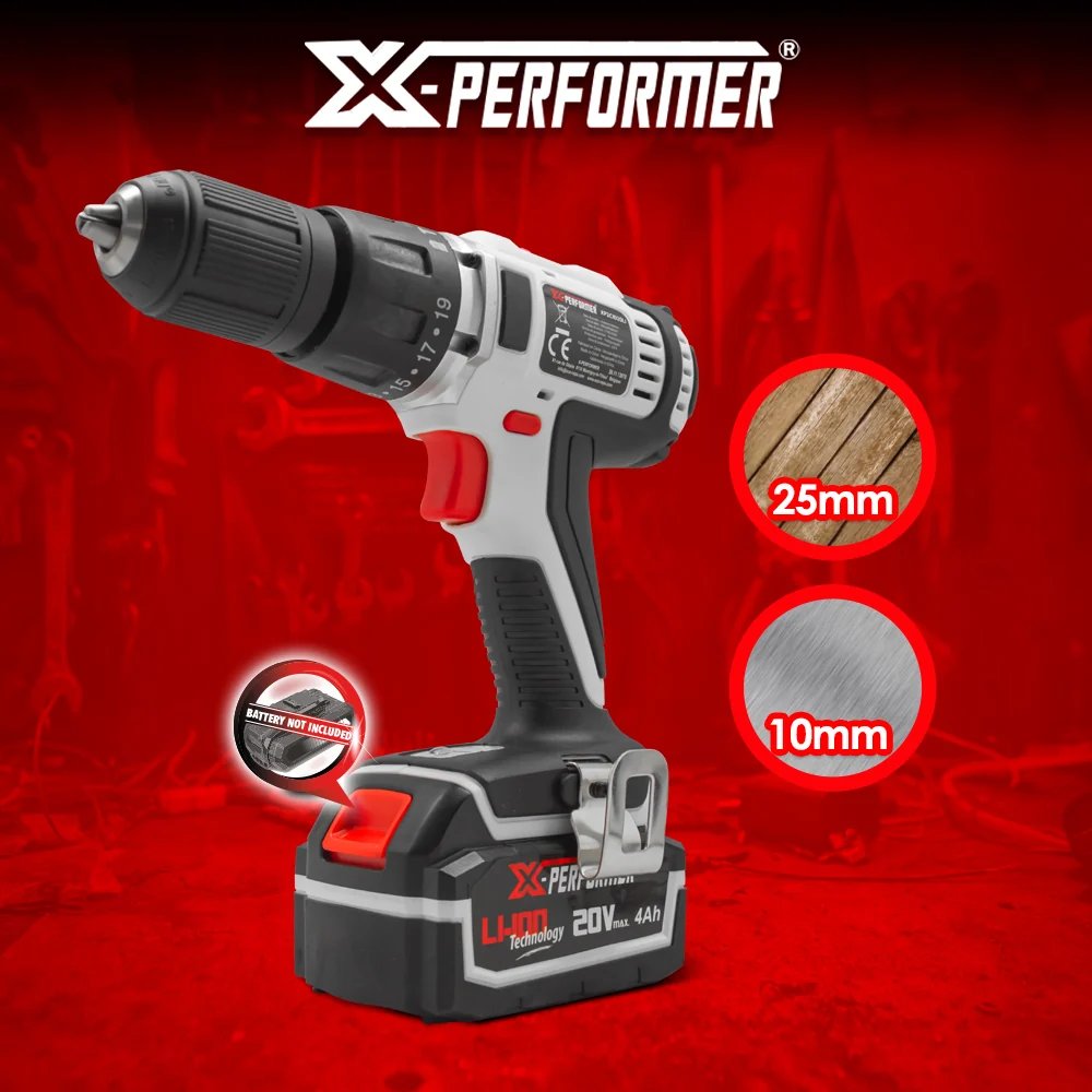 Perceuse visseuse à percussion 20V – mandrin 13 mm – avec batterie 4Ah & chargeur rapide 2H – X-Performer