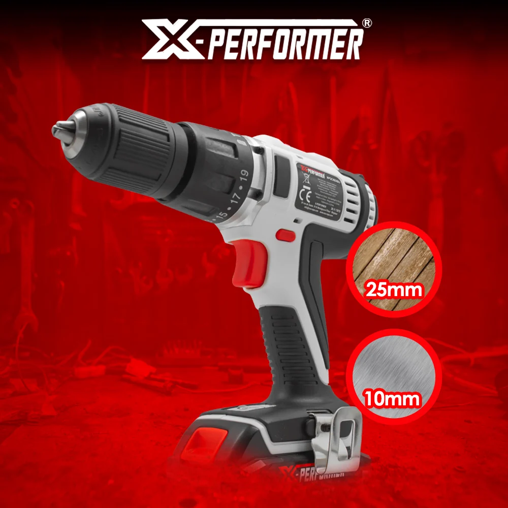 Perceuse visseuse à percussion 20V – mandrin 13 mm – avec batterie 2Ah & chargeur rapide 1H – X-Performer