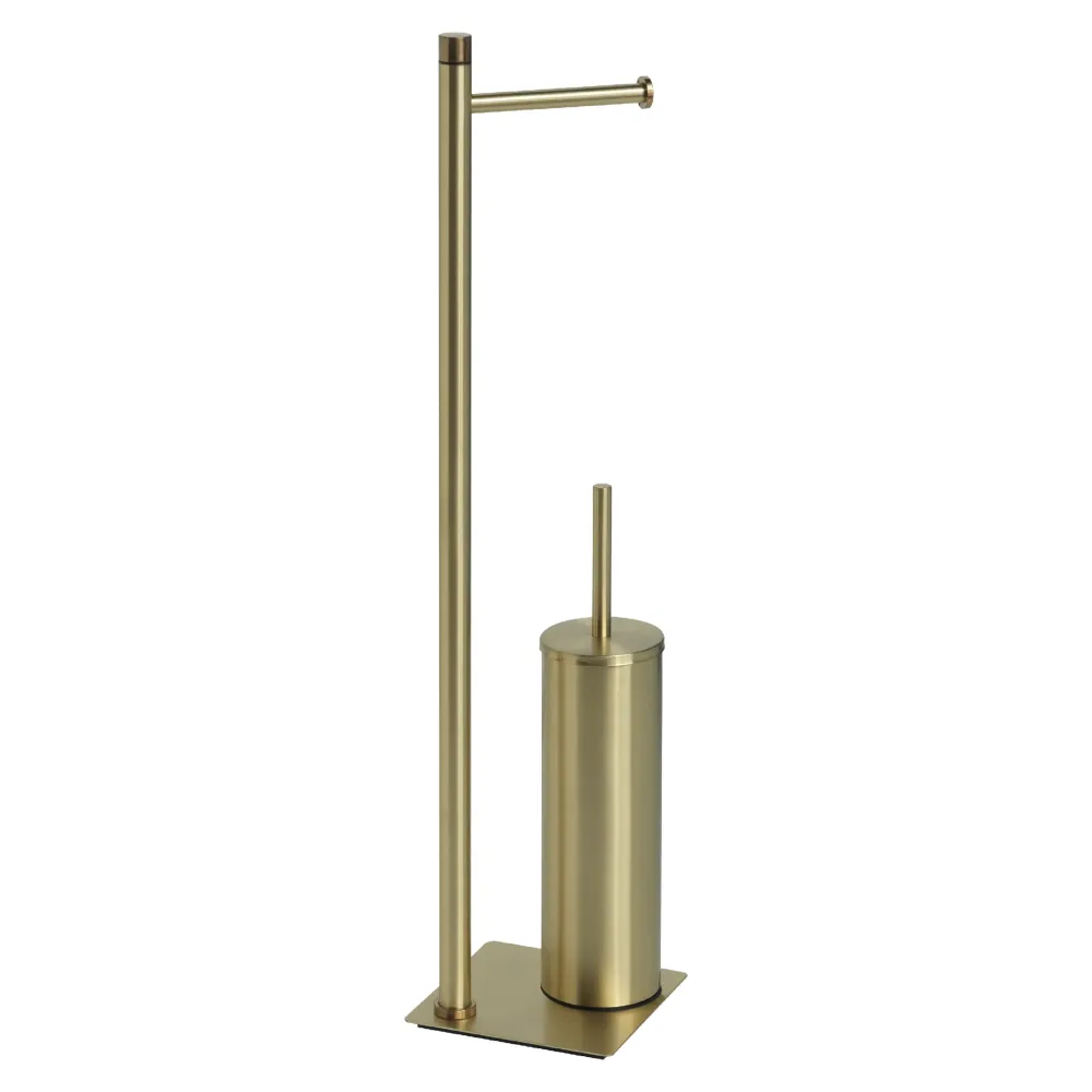 Piantana de acero inoxidable con portarollo y escobilla Gedy serie Trilly - Oro cepillado