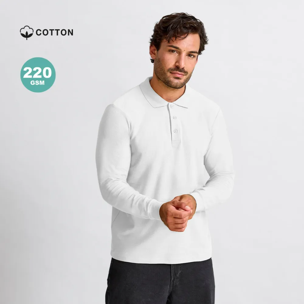 Polo de Manga Larga Adulto Sostenible 100% de Algodón 220gr/m2 en Color Blanco para Configurar Charlot Blanco