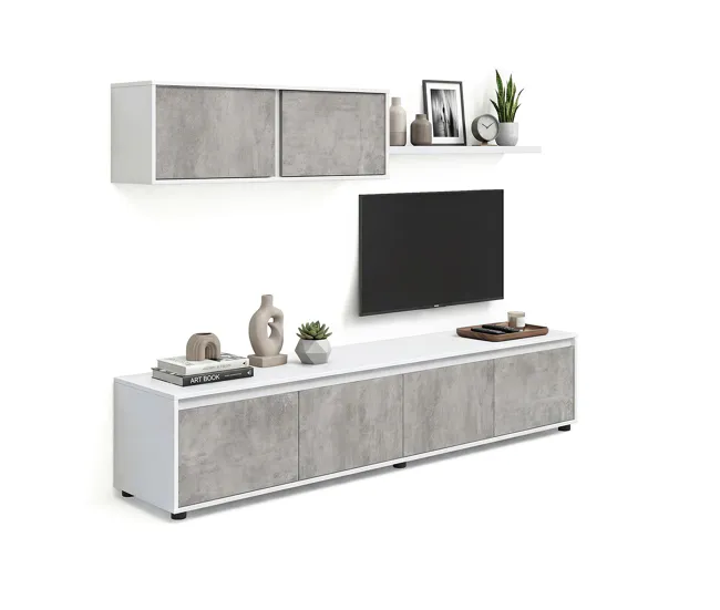Salón Arlet Blanco Artik (Blanco Mate) - Gris Cemento 200 x 43 x 41 cm