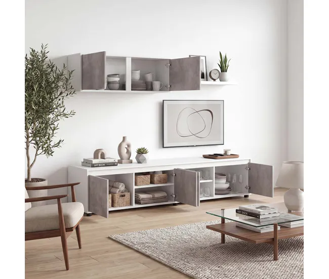 Salón Arlet Blanco Artik (Blanco Mate) - Gris Cemento 200 x 43 x 41 cm