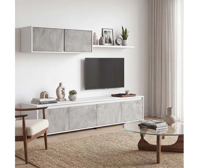 Salón Arlet Blanco Artik (Blanco Mate) - Gris Cemento 200 x 43 x 41 cm