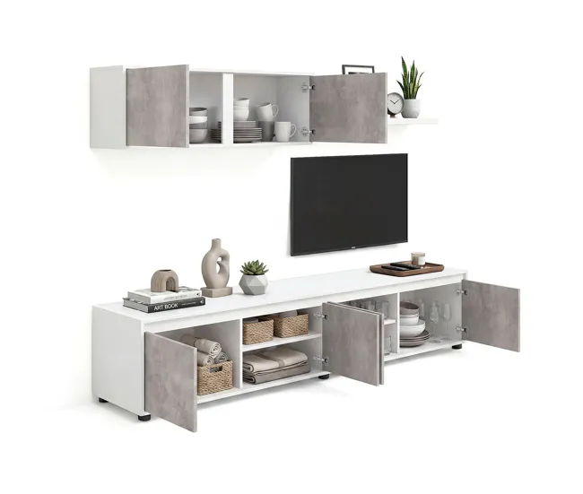 Salón Arlet Blanco Artik (Blanco Mate) - Gris Cemento 200 x 43 x 41 cm