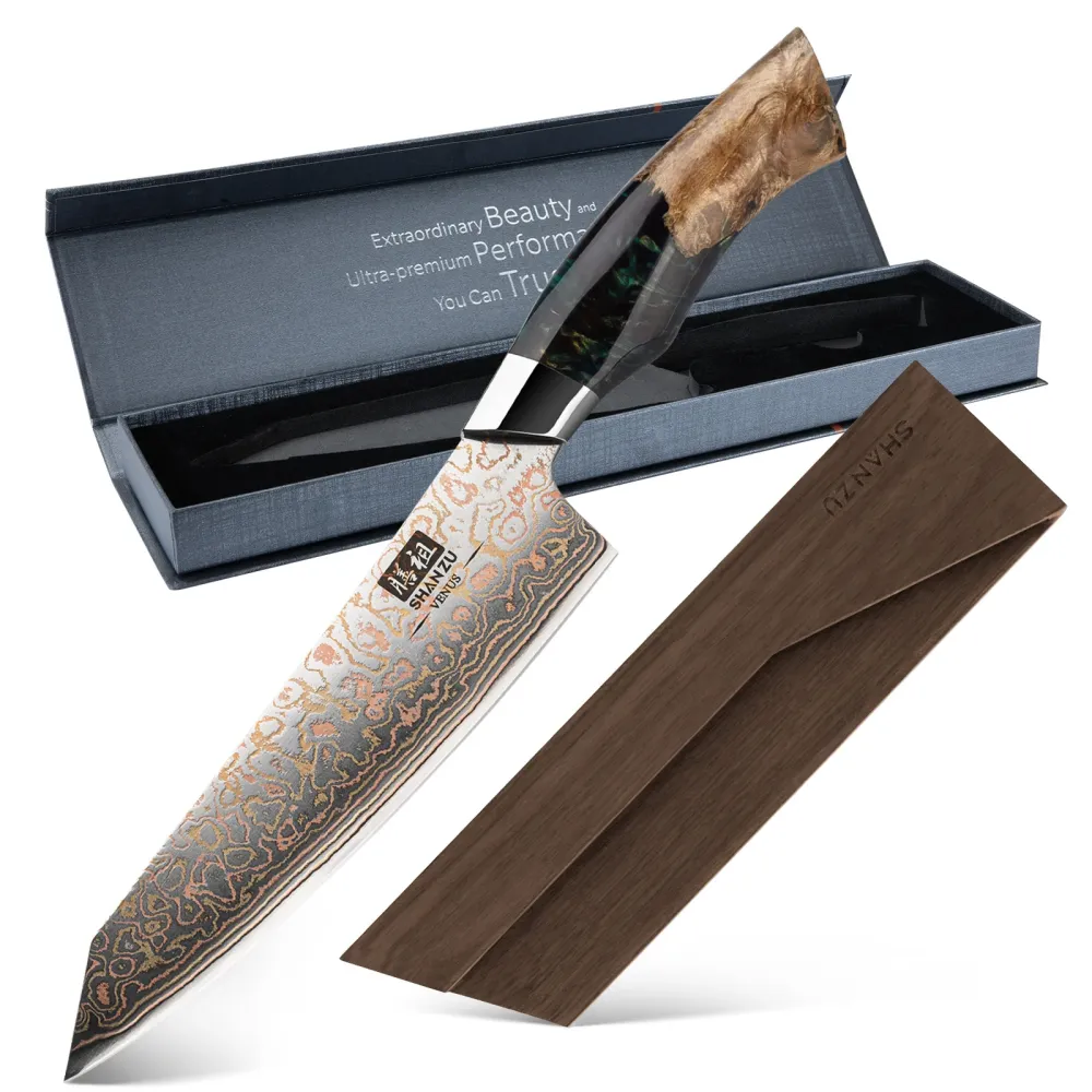 Série Venus | Coltello da Chef Rame Damasco 8" + Porta-coltelli magnetico