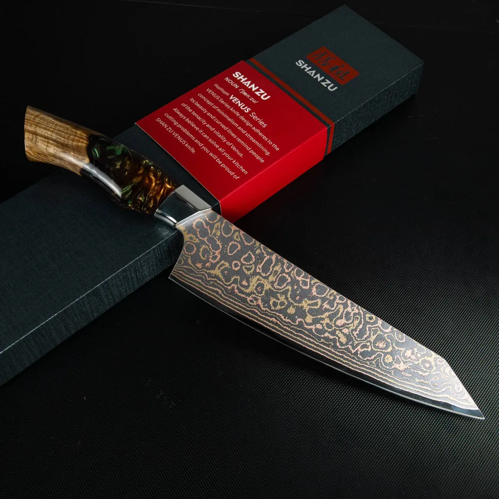 Série Venus | Coltello da Chef Rame Damasco 8" + Porta-coltelli magnetico